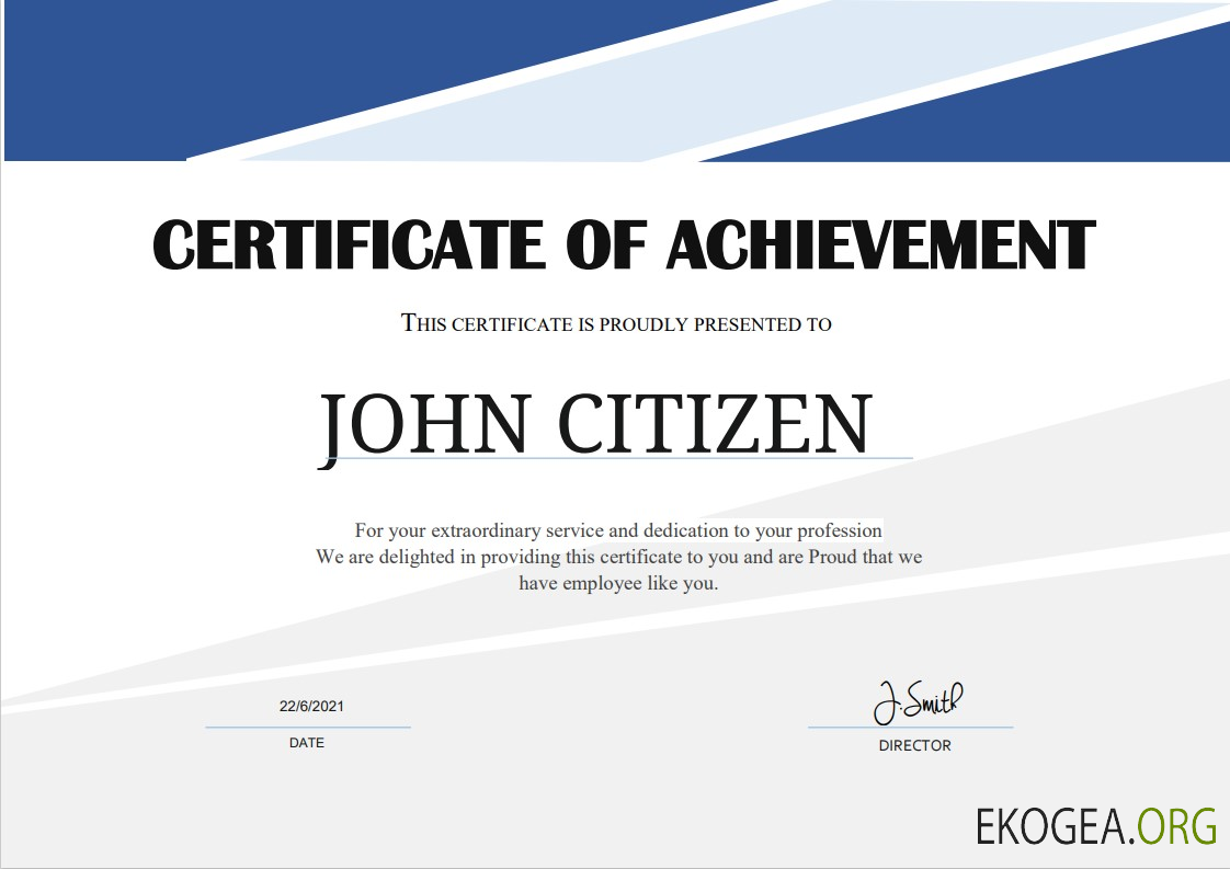 Certificat de réussite d'un employé des États Unis